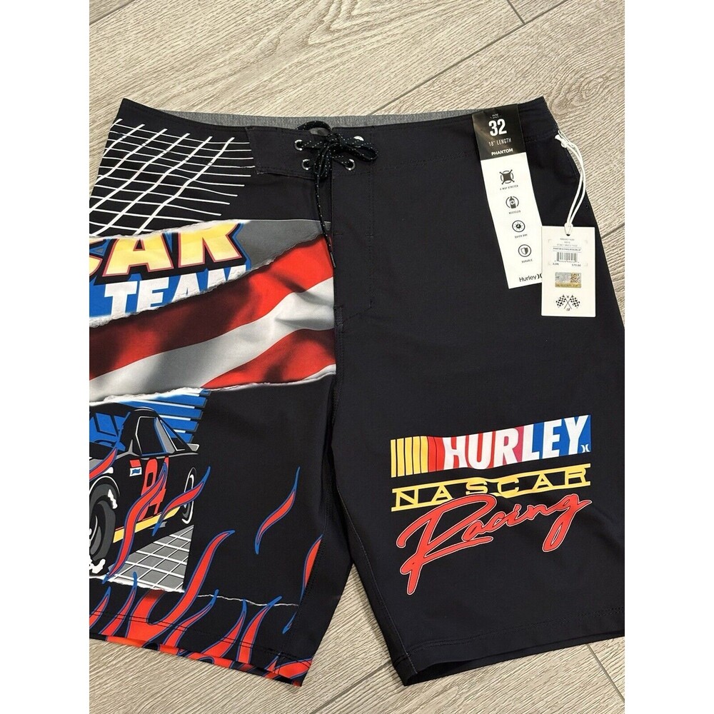 Hurley x‎ Nascar Mens Board Shorts Phantom Racetrack Swim Size 32 Black